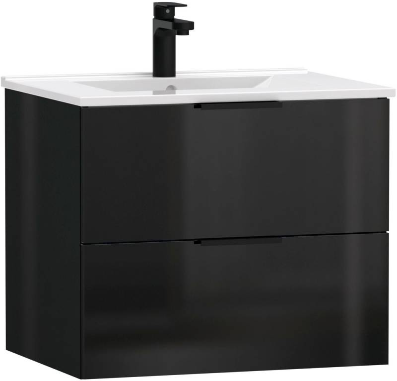 welltime Waschtisch Athen Badezimmerschrank mit Softclose Funktion WC Bad 60 cm (Set, Unterschrank und Becken), Waschplatz mit 2 Schubladen und Waschbecken Badmöbel Unterschrank von welltime
