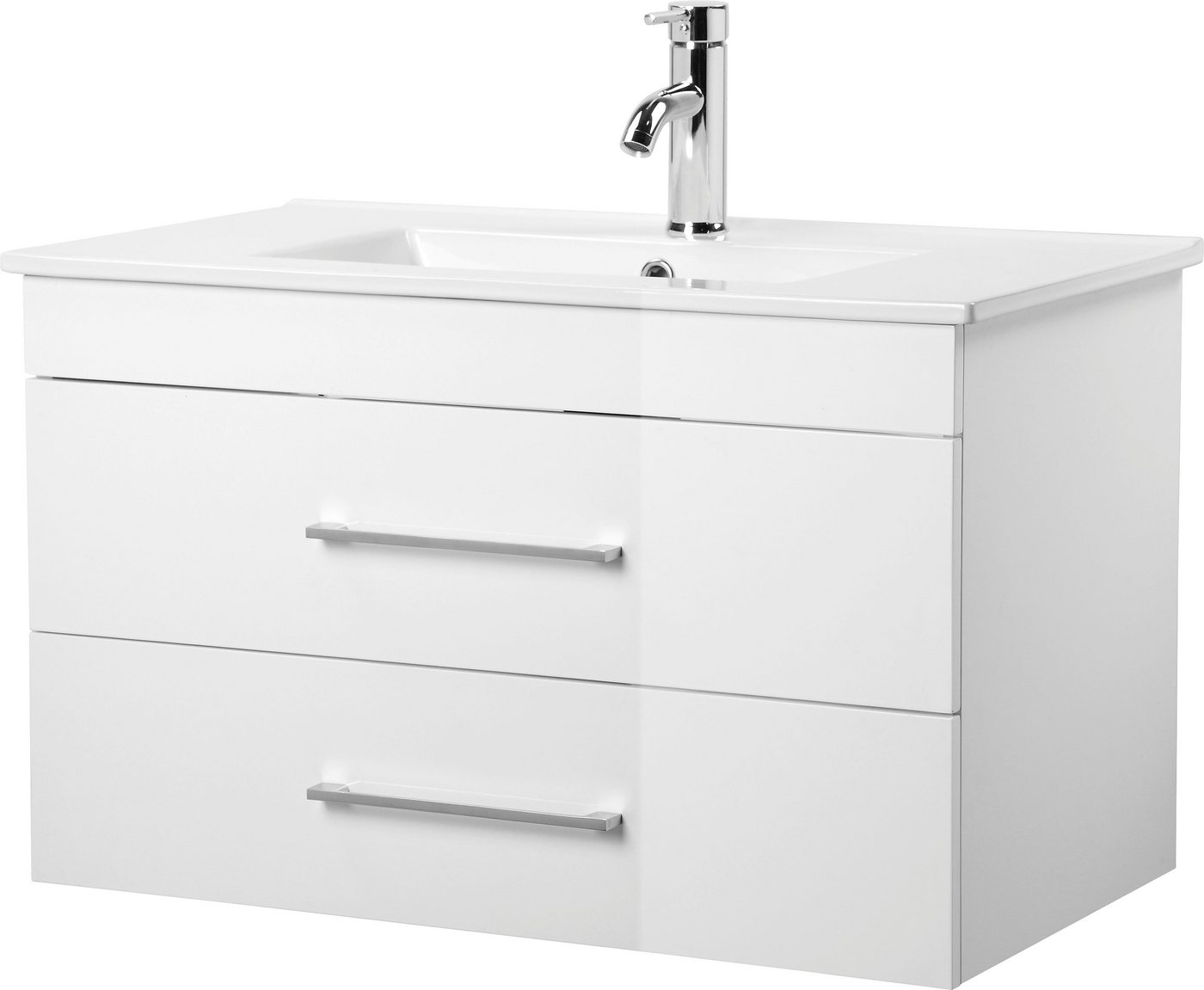 welltime Waschtisch Florenz Badmöbel Badschrank mit Waschbecken, Waschplatz mit 2 Auszügen und Softclose Breite 80cm von welltime