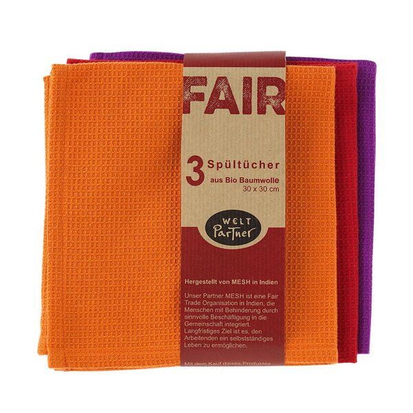 weltPartner 3er-Set Spültücher aus Bio-Baumwolle, 30x30 cm von weltPartner