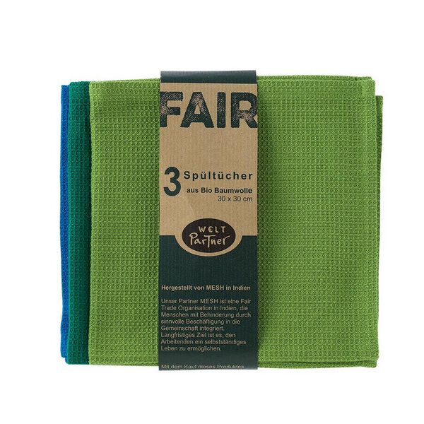 weltPartner 3er-Set Spültücher aus Bio-Baumwolle, 30x30 cm von weltPartner