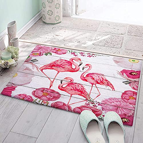 Schmutzfangmatte Sommer-Flamingo-Rosa-Blume 40X60Cm Saugstarke Türmatte Rutschhemmender Fußabtreter Dauerhaft Fußmatte Für Außen Schlafzimmer Wohnzimmer von wenchangliangcanchengwangluokejiyouxiangongsi1
