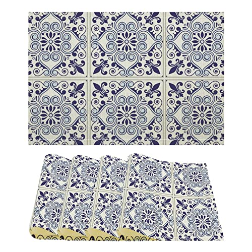 Platzdeckchen, Marineblaue Fliese Portugiesische Fliese Tischset Abwaschbar Untersetzer rutschfest Tisch-Matten Für Esszimmer Hause Familie 30X45Cm von wenchanglicanwangwangluokejiyouxiangongsi1