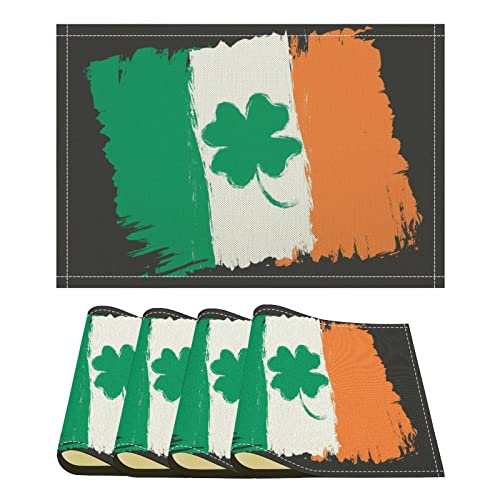 Platzdeckchen, Vintage Irland-Flagge Mit Clover Patrick's Day Tischuntersetzer Hitzebeständig Tischmatten Elegante Glas Untersetzer Für Küche Familie Speisetisch 30X45Cm von wenchanglicanwangwangluokejiyouxiangongsi1
