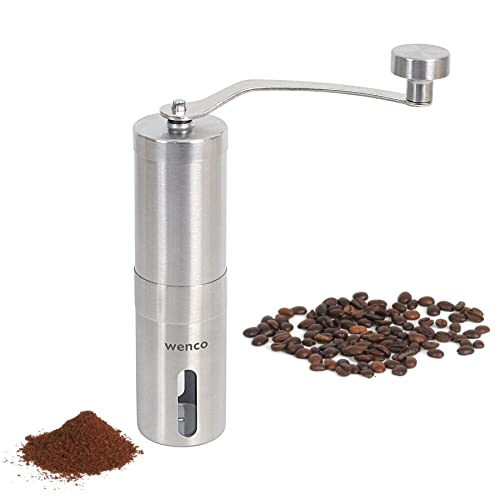 wenco Premium Kaffeemühle, Manuell, Verwendbar als Espressomühle und Coffee Grinder, Verstellbarer Mahlgrad, 16,5 x 4,5 x 22 cm, Edelstahl, Silber von wenco