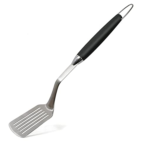 Wenco Premium Grillwender, 51 cm lang, Edelstahl/Kunststoff, Hitzebeständig, Gezahnte Kante, Pfannenwender mit Aufhängung und Griffmulden, Silber von wenco