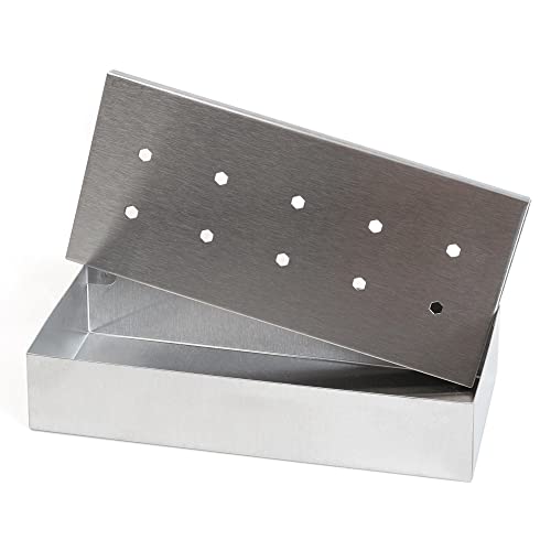 Wenco Premium Räucherbox, 20 x 9,5 x 4 cm, Edelstahl, Hitzebeständig, Smokebox für Gasgrill und Holzkohlegrill, Silber von wenco