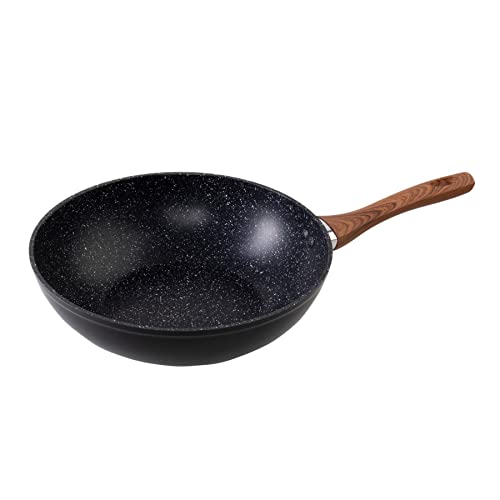 Wenco Premium Wok-Pfanne, Ø 28 cm, Induktionsgeeignet, Aluminium mit Antihaftbeschichtung, Schwarz/Braun, Modell 2023 von wenco