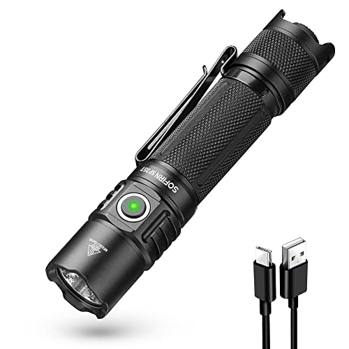 weneasker Taschenlampe Led 3800 Lumen, sofirn SP35T USB Aufladbar Extrem Hell Taktische Taschenlampen mit Doppelschalter,IPX8 Wasserdicht EDC Taschenlampe für Camping, Wandern, Notfall von weneasker