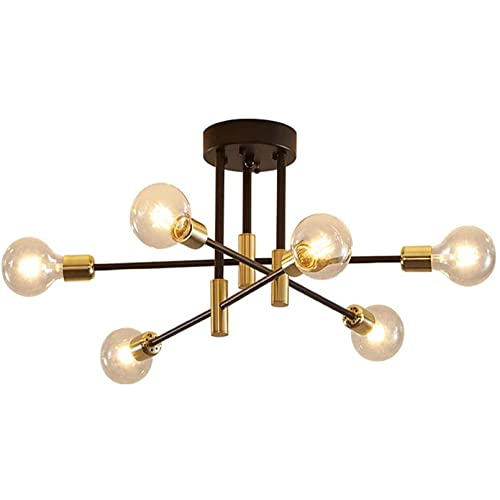 wenppran Industriell Schlafzimmer E27 Deckenleuchten Modern Suspension Wohnzimmer Leuchter Schwarz Metall Sputnik Deckenlampe 180° Einstellbarer Winkel 6 Lichter Semi-Inkasso Halbeinbau Leuchter von wenppran