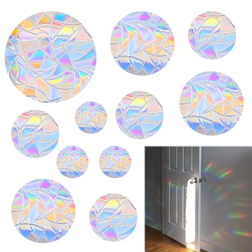 Wenrescry 65 Stück Runde Fensteraufkleber Regenbogen Sonnenfänger, Anti-Kollisions Vogelschutz Sticker für Fenster & Glas, Prisma Fensterfolie mit elektrostatischer Adsorption von wenrescry