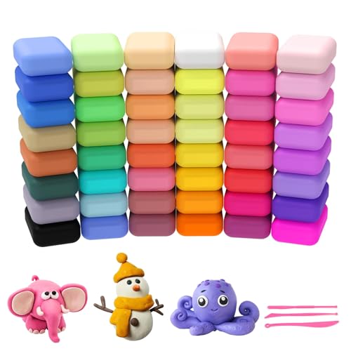 wenrescry Modelliermasse Lufttrocknend 48 Farben – Knete Set für Kinder, DIY Air Dry Clay, Sicherer Ton zum Basteln, Geschenk für Jungen & Mädchen 3-12 Jahre von wenrescry