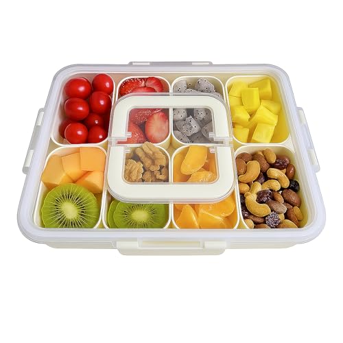 wenrescry Snackbox mit 8 Fächern – Tragbare Snackschale mit Deckel und Griff, Spülmaschinenfester Snackteller, Aufbewahrungsbox für Süßigkeiten, Obst, Kekse, Gemüse und Desserts von wenrescry