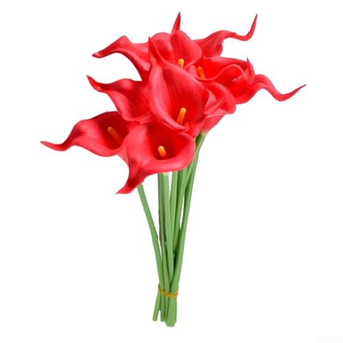 10 Stück Calla-Lilien Kunstblumen, 34 cm lang, für elegante Heimdekoration und kreative Blumenarrangements (rot) von wenyouya