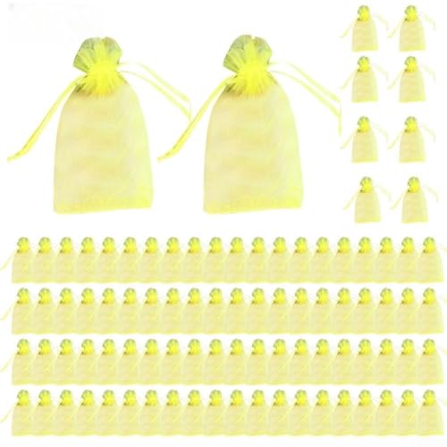 100 Stück Organza-Netzbeutel Insektenschutz für Obst und Gemüse (gelb) von wenyouya