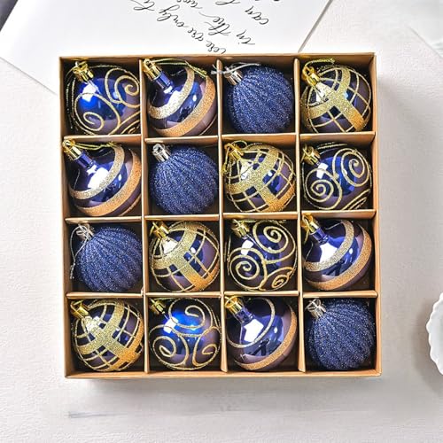 16-teiliges Weihnachtskugel-Ornament-Set, elegant, weiß und gold, glitzernd, bruchfester Kunststoff, 5,9 cm Durchmesser, Geschenkbox, dekorative Weihnachtsbaumgirlande, Tischdekoration (XM0016S – Blau 16-teiliges Weihnachtskugel-Ornament-Set, elegant, weiß und gold, glitzernd, bruchfester Kunststoff, 5,9 cm Durchmesser, Geschenkbox, dekorative Weihnachtsbaumgirlande, Tischdekoration (XM0016S – Blau von wenyouya