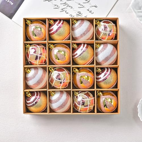 16-teiliges Weihnachtskugel-Ornament-Set, elegant, weiß und gold, glitzernd, bruchfester Kunststoff, 5,9 cm Durchmesser, Geschenkbox, dekorative Weihnachtsbaumgirlande, Tischdekoration (XM0016S 16-teiliges Weihnachtskugel-Ornament-Set, elegant, weiß und gold, glitzernd, bruchfester Kunststoff, 5,9 cm Durchmesser, Geschenkbox, dekorative Weihnachtsbaumgirlande, Tischdekoration (XM0016S von wenyouya