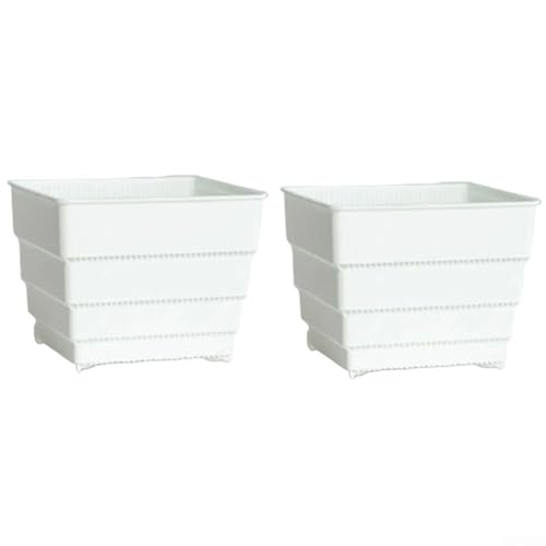 2 Kunststoff-Blumentöpfe mit quadratischem, atmungsaktivem Design, um den Luftstrom um die Wurzeln zu fördern und Wurzelfäule zu verhindern, geeignet für verschiedene Pflanzenarten (10 cm weiß) von wenyouya