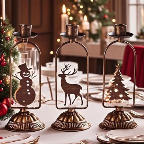 3-teiliges Kerzenhalter-Set aus Eisen mit Schneemann, Hirsch und Baum Designs für Urlaubsdekoration 3-teiliges Kerzenhalter-Set aus Eisen mit Schneemann, Hirsch und Baum Designs für Urlaubsdekoration von wenyouya