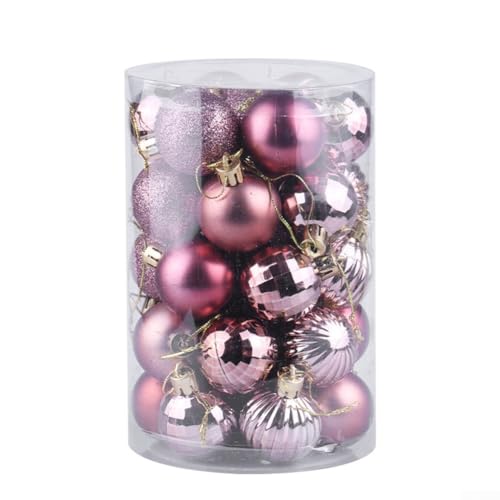 34 bruchsichere Weihnachtskugel-Ornamente mit verschiedenen Mustern und Haken für Baum, Girlande, Tisch und Event-Dekoration (17#) von wenyouya