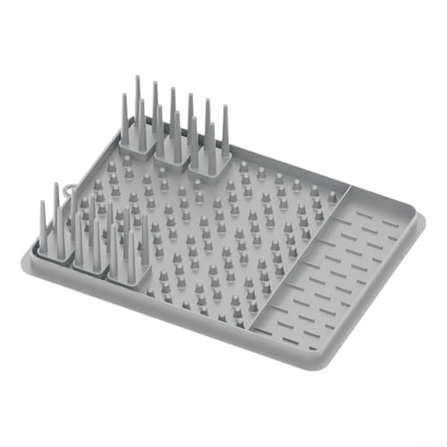 Abtropfgestell aus Silikon mit abnehmbarem Besteckhalter, faltbares platzsparendes Abtropfgestell für Küchengeschirr und Gemüse, wasserdicht, rutschfestes Design, spülmaschinenfest (grau) von wenyouya