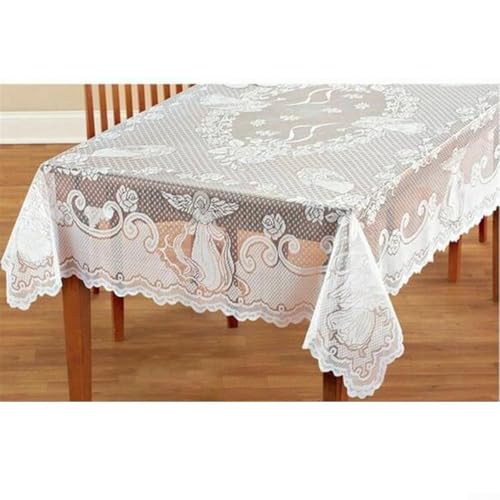 Bezaubernde weiße Spitzentischdecke für Hochzeiten und Feiern, rechteckiger und runder gewellter Rand (Rechteck: 152 x 213 cm) von wenyouya