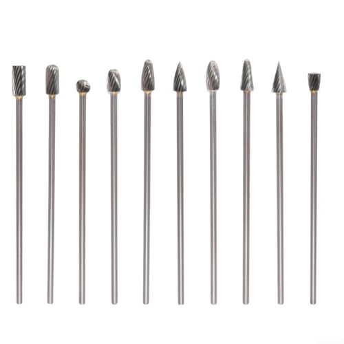 Drehfräser-Set, 10 Stück, 3 x 6 x 100 mm, Vollhartmetall, Einzel- und Doppelschnittköpfe zum Entgraten, Schleifen, Metall, Holz, Glas, Schmuckherstellung, Drehwerkzeuge (Einzelschnitt) von wenyouya