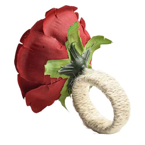 Elegante Blumen-Serviettenringe für Hochzeiten, Bankette und besondere Anlässe, stilvolle Tischdekoration (rot), 6 Stück von wenyouya