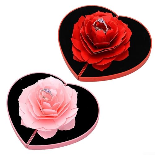 Faszinierender Verlobungsring Präsentation mit herzförmiger Rose rotierendes Box-Design (rot) von wenyouya