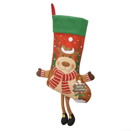 Festlicher großer Weihnachtsstrumpf für den Kamin zum Aufhängen mit Weihnachtsmann-Thema, ideal für Festtags-Leckereien und Überraschungen (Hirsch) von wenyouya