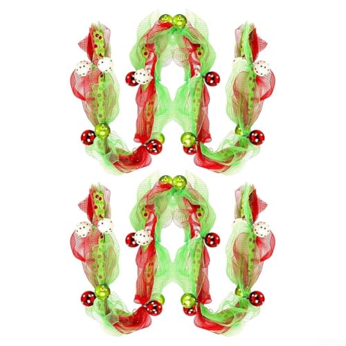 Festliches Weihnachtskranzband mit gestreiften Bändern und bunten Kugeln, geeignet für die Innen- und Außendekoration von Treppen, Kaminen und Eingängen von wenyouya