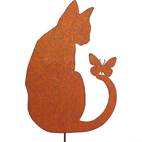 Gartenfigur sitzende Katze, rostiges Eisen, 30 x 22 cm, Outdoor-Skulptur für Hof, Terrasse, Veranda oder Blumenbeet, verbessert den ästhetischen und natürlichen Look (sitzende Katze) von wenyouya