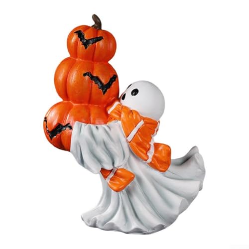 Halloween-Figur aus Kunstharz mit Geistern und schwarzer Katze mit Kürbis, Statue für Regal, Kaminsims oder Tischdekoration (B) von wenyouya