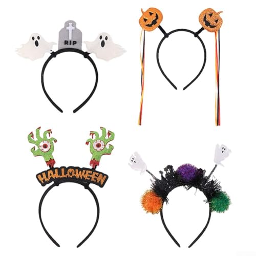 Halloween-Stirnbänder, 4 Stück, mit verspieltem Design, dehnbare Passform für Erwachsene und Kinder, geeignet für Halloween-Partys und Kostümzubehör (A) von wenyouya