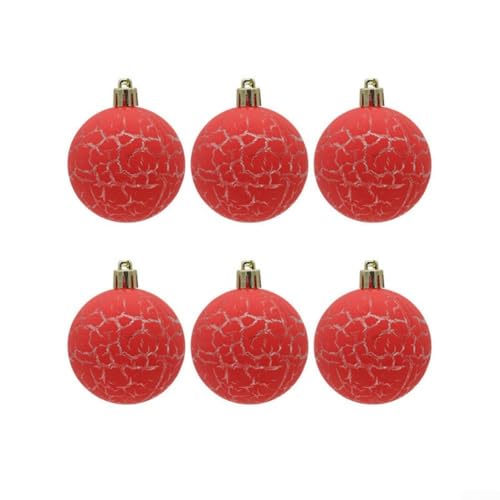 Holiday Dekokugeln Set von 6 mit Macaron Crackle Design, 8 cm Durchmesser, Kunststoff Weihnachtsschmuck für Bäume und festliche Räume (rot) von wenyouya