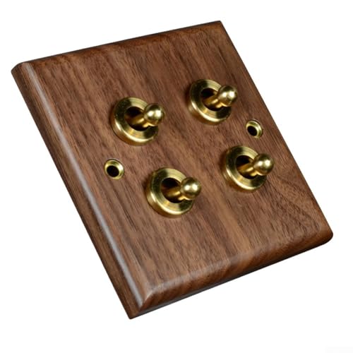 Light Toggle Switch Double Toggle Switch Retro Walnut Wood Panel Brass Lever Wall Light Toggle Switch Decorative Interior Light Switch (4 Gang) von wenyouya