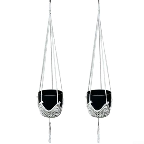 Makramee Pflanzenhänger 2er Set mit Hanfseil für Indoor Outdoor Blumentopf hängend (weißes Baumwollseil) von wenyouya