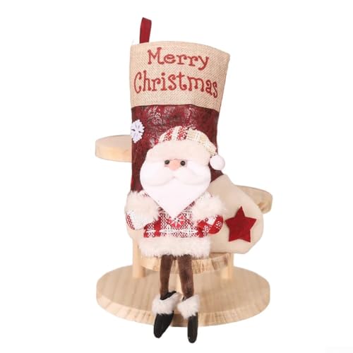 Nikolausstrumpf Weihnachtsstrumpf mit großer Kapazität zum Aufhängen aus stabilem Stoff zum Befüllen mit Festtags-Leckereien und Spielzeug, festliche Dekoration für Kamin (E-W100) von wenyouya