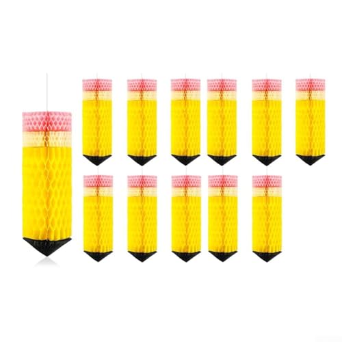 Set mit 12 hängenden Bleistift-Laternen für Schule, Klassenzimmer, Dekoration, Schulanfang, Feier und pädagogische Veranstaltungen, Dekorationen mit stabiler Papierkonstruktion Set mit 12 hängenden Bleistift-Laternen für Schule, Klassenzimmer, Dekoration, Schulanfang, Feier und pädagogische Veranstaltungen, Dekorationen mit stabiler Papierkonstruktion von wenyouya