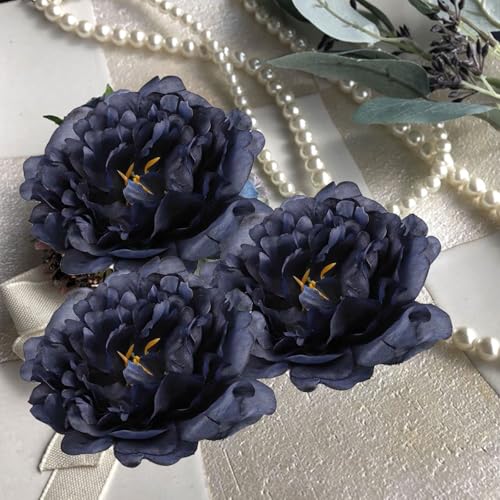 Set mit 3 künstlichen Pfingstrosen aus Seide für Hochzeitswände, Heimdekoration, Party-Mittelstücke und Bastelprojekte, realistisch und lichtbeständig (Tintenblau) von wenyouya