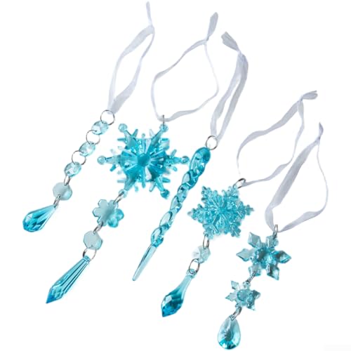 Set mit 5 transparenten Schneeflocken aus Acryl zum Aufhängen mit Eismuster für Weihnachten, Heimdekoration auf Kaminsims, Baum und Fenster (blau) von wenyouya