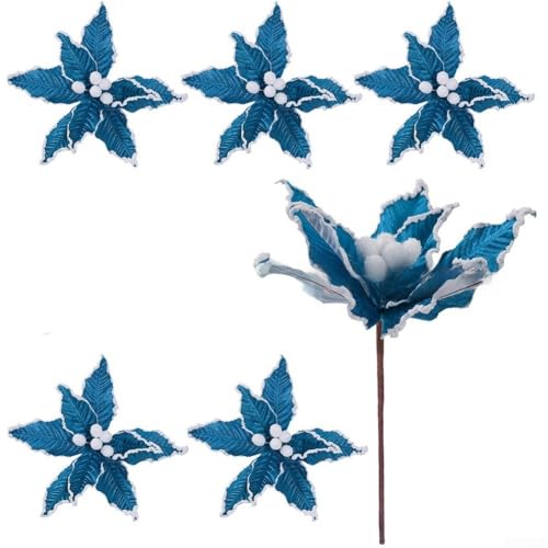 Set mit 6 weihnachtlichen dekorativen Blumen für Weihnachtsbaum-Einsätze und saisonale Dekoration, perfekt für festliche Akzente an Treppengeländern und Türen (hellblau) von wenyouya