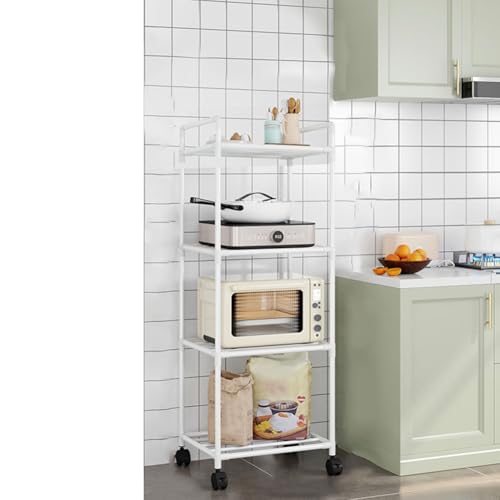 Stabiles, bodenstehendes Aufbewahrungsregal mit Riemenscheiben, perfekt für die Organisation Ihres Badezimmers oder Wohnraums, einfache Montage (4 Schichten weiß) von wenyouya