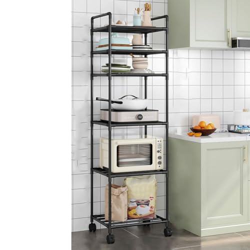 Stabiles, bodenstehendes Aufbewahrungsregal mit Riemenscheiben, perfekt für die Organisation Ihres Badezimmers oder Wohnraums, einfache Montage (6 Schichten schwarz) von wenyouya