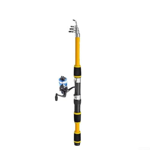 Teleskop-Angelrute aus Kohlefaser für Kombi-Kit mit tragbarem Rollenausrüstungs-Set, ideal für Angler, die in verschiedenen Umgebungen angeln (gelbes Set) von wenyouya