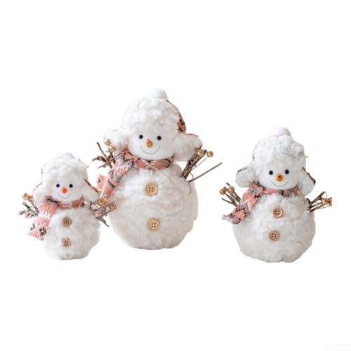 Weiches Plüsch-Schneemann-Familien-Set mit 3 Stück mit bunten Schals und Knopfakzenten für den Innenbereich, Urlaub, Tisch oder Regal, Dekoration, Winter für Heimakzente von wenyouya