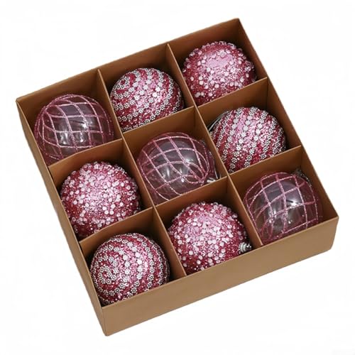 Weihnachtskugel-Ornament-Set, 9 Stück, 8 cm, Kunststoff, zum Aufhängen von Bäumen und festliche Dekoration (rosa) von wenyouya