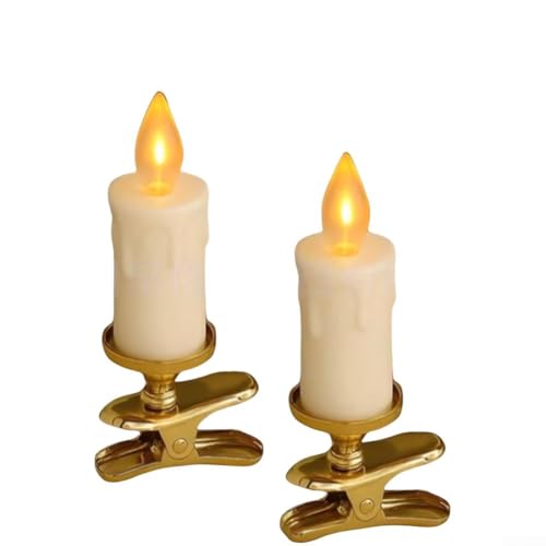 Wenyouya Elegante Weihnachtsbaumkerzen mit realistischer 3D-Flamme, rauchfrei, Urlaubskerzen für Baumgirlande, Tischdekoration, Party, Hochzeit, Feier (Gold) von wenyouya