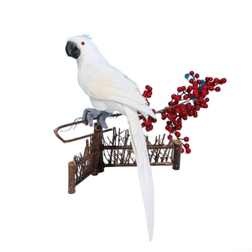 wenyouya 45 cm künstlicher Papagei, realistische gefiederte Schulter-Vogel-Dekoration für Halloween-Kostüme, Weihnachten, leichte Schaumstofffedern (weiß) von wenyouya