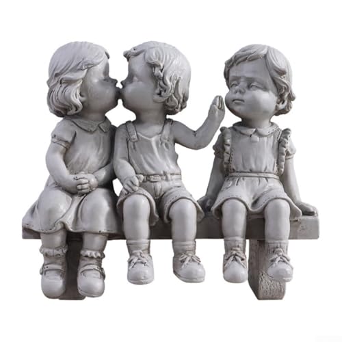 wenyouya Kinder küssende Bank Kunstharz-Statue 14,3 cm Garten- und Wohnkultur Figur grau für den Außenbereich Hof oder Innenbereich Heimdekoration von wenyouya