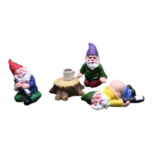 wenyouya Verzaubertes Gartenzwerg-Set aus Kunstharz, skurrile Outdoor-Dekoration für Gärten, Rasen, festliche Partys, wetterbeständige Harz-Figuren (5-teiliges Set) von wenyouya